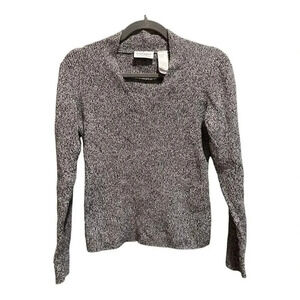 Villager By Liz Claiborne Grey Marbled V-Neck‎ Longsleeve Top